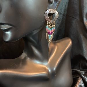 Stamped Silver And Beaded Heart Earrings